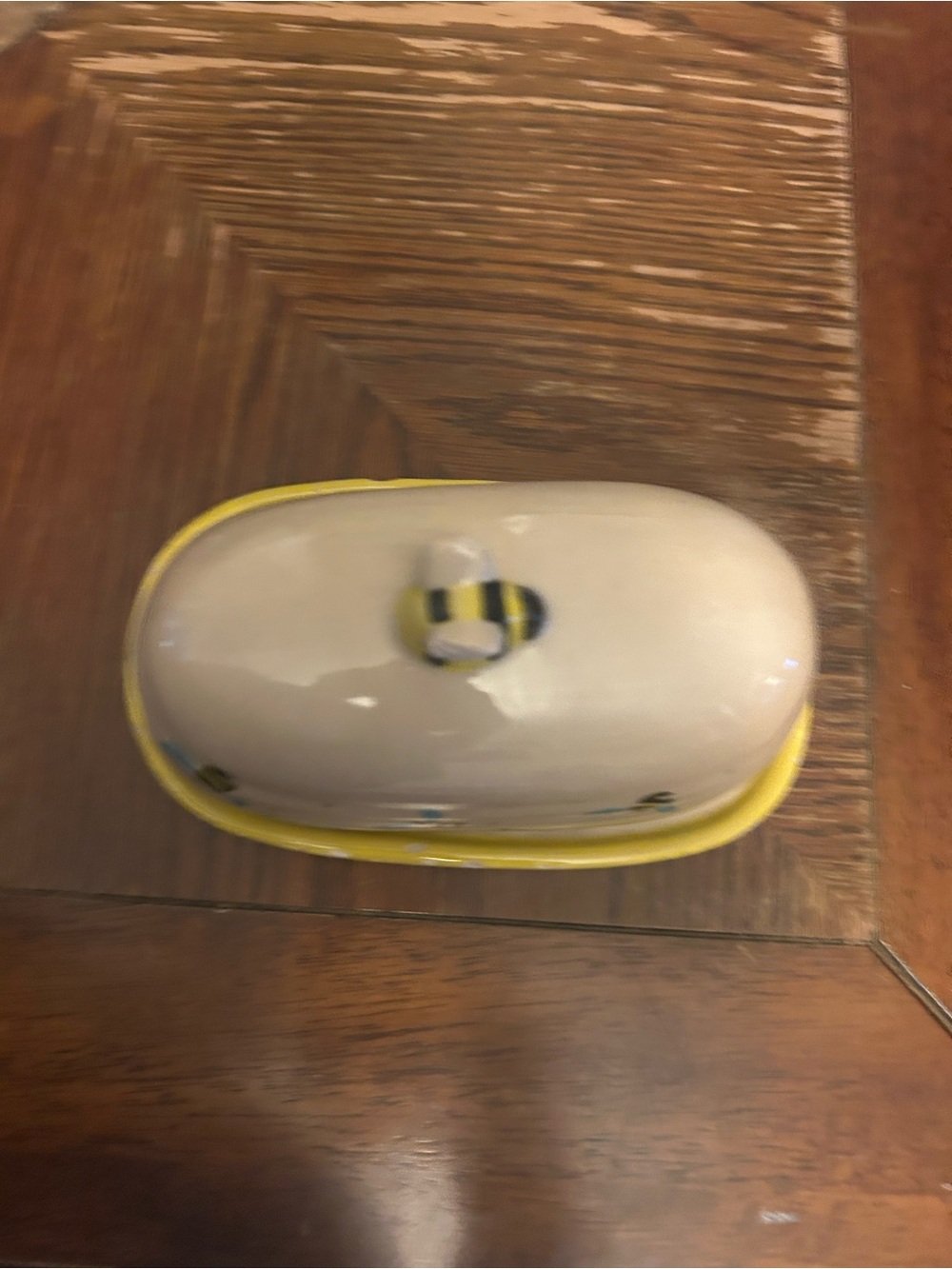 Hand-Painted Ceramic Bee Butter Dish - Yellow and White